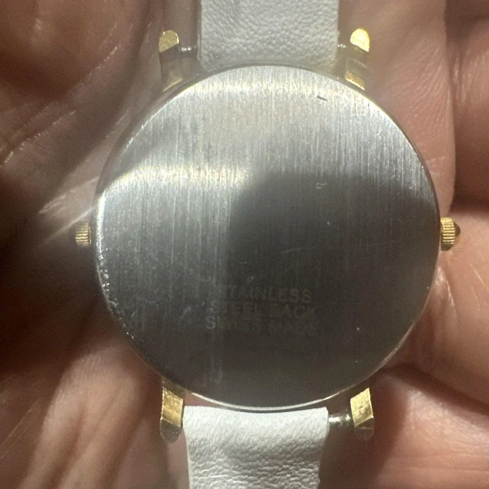 Working Exactly Swiss Made Dual Time Shell 29mm Ladies Watch White Band‎ Rare